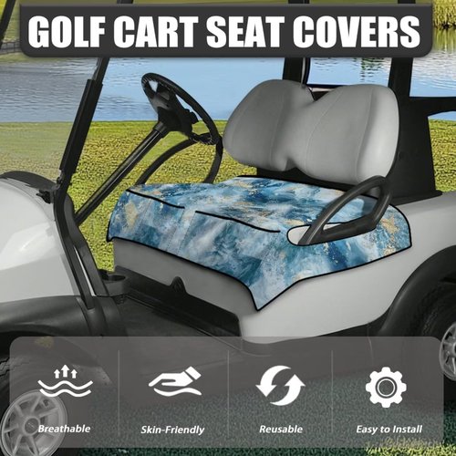 Knextrepoy Blue Marble Print Golf Cart Seat Covers Club Car Golf Cart Seat Towl with Front Pockets 2 Person Golf Cart Seats Cushion Universal Size Travel Sports Golf Cart Accessories