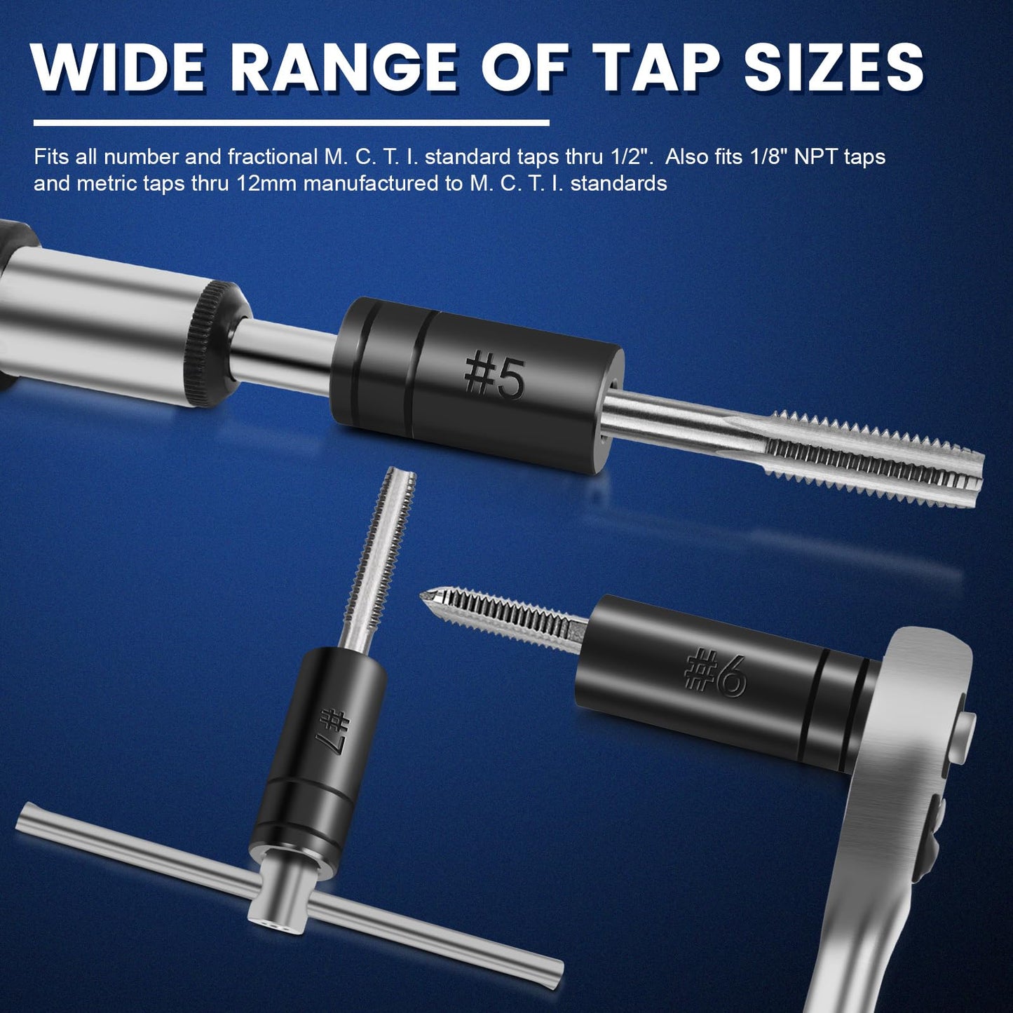 DikTalk 70500 Tap Socket Set, 8-Piece 1/4" & 3/8" Drive Taps Sockets Adapter for Socket Wrench Set Use, Fits All MCTI Taps Thru 1/2” & 1/8" NPT Taps