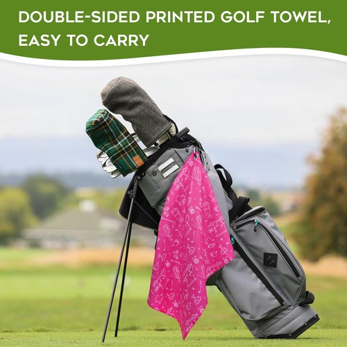 yrhsnclsdg Golf Towel Funny Pink Golfs Towels for Golf Bags for Men Women with Clip Carabiner,Microfiber Waffle Pattern Disc Golf Towel Rag Golfer Accessories Gifts for Men Women(Towel+Brush)