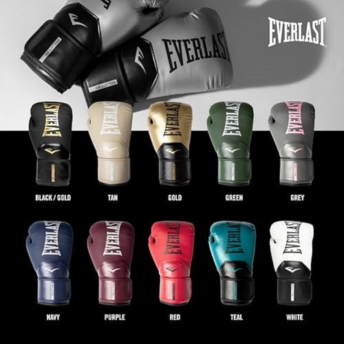 Everlast Elite 2 Boxing Gloves - Pro Training & Heavy Bag | Ventilated Palm, Multi-Layer Protection | Black/Gold, 16 oz