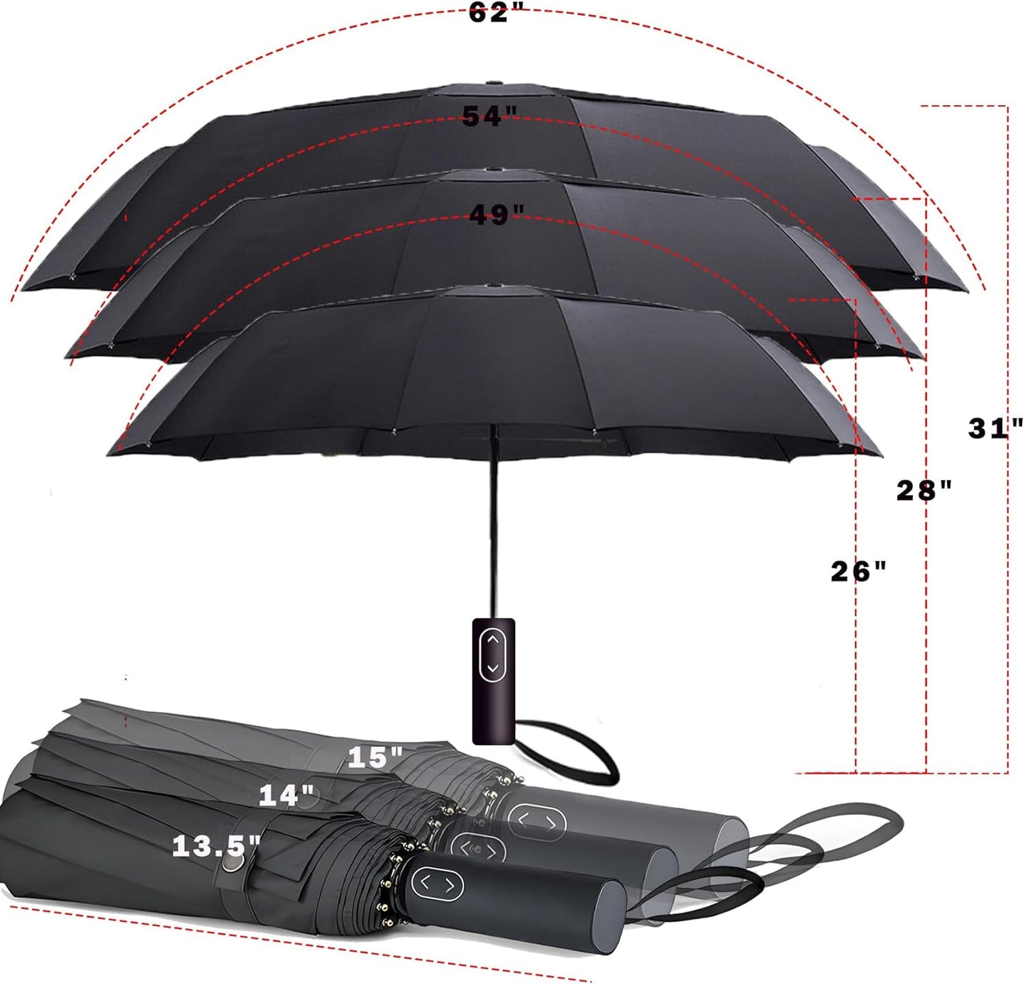 MRTLLOA Large Folding Golf Umbrella - Oversized Double Canopy, Windproof Design | 49/54/62 Inch