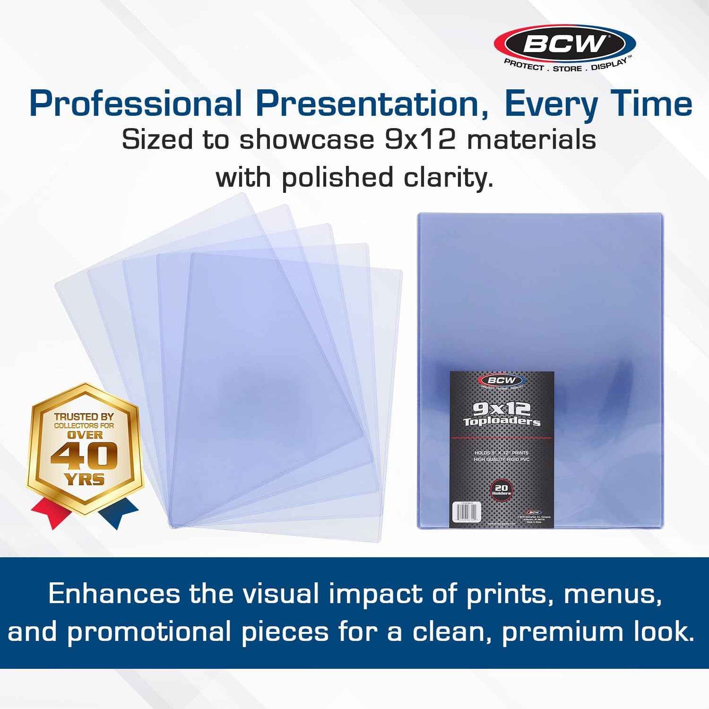 BCW Supplies 9x12 Toploaders - 20-Pack Clear PVC Rigid Protectors