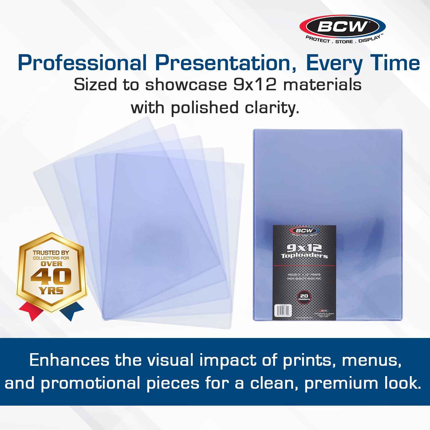 BCW Supplies 9x12 Toploaders - 20-Pack Clear PVC Rigid Protectors