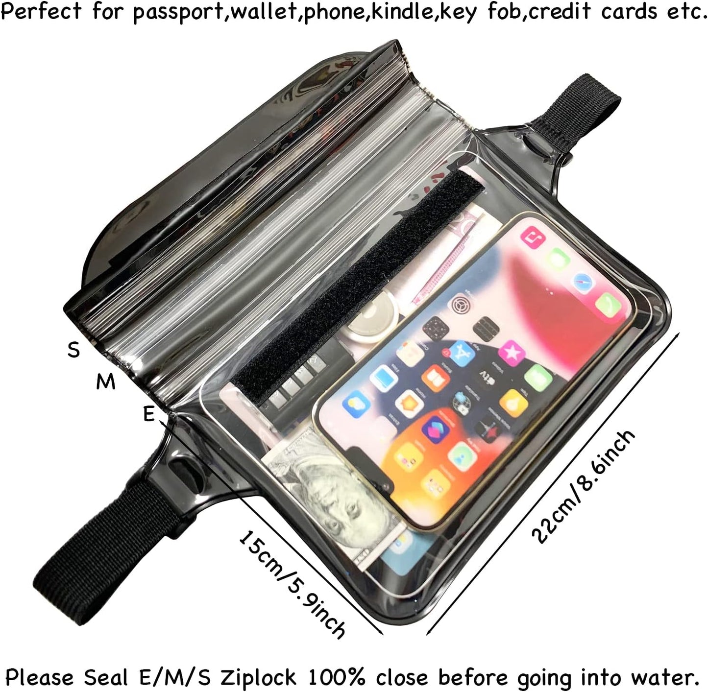 Skiennix Waterproof Waist Pouch - Dry Belt Bag Fanny Pack for Keys, Wallet, Phone | Black
