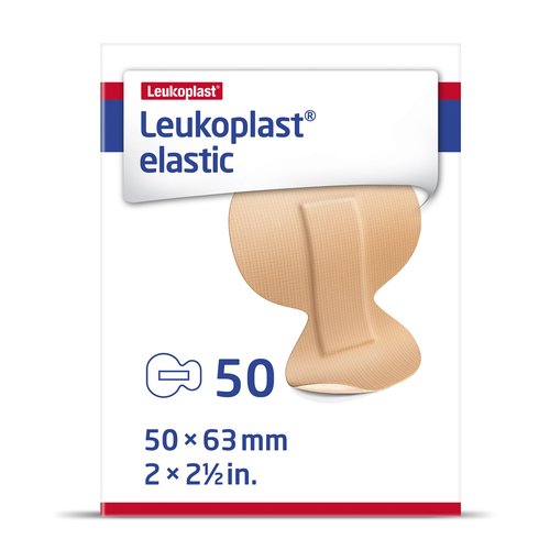 Leukoplast Elastic Fabric Adhesive Bandages - First Aid Dressing for Minor Wounds - Suitable for Knees, Elbows, and Wrists - Flexible - 2 x 2.5 in., Large Digit, 50 Bandages