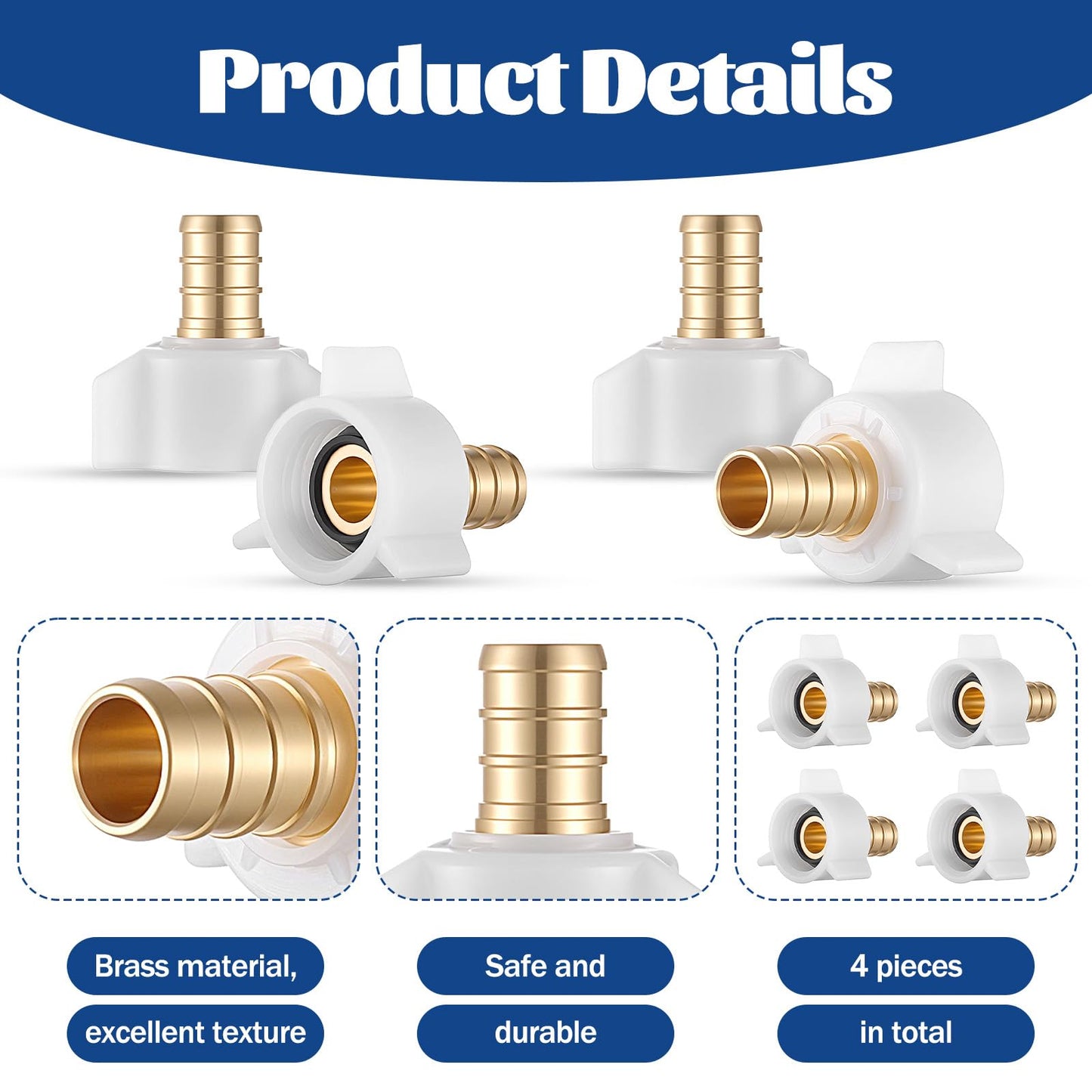 4 Pack Pex Fittings 1/2" X 1/2" Pex Female Npt Threaded Swivel Adapter, 1/2 Npt Female Threaded Swivel Adapter Brass Crimp Brass Fitting PexSink Faucet Connector BrassCrimp Fittings for PexTubes
