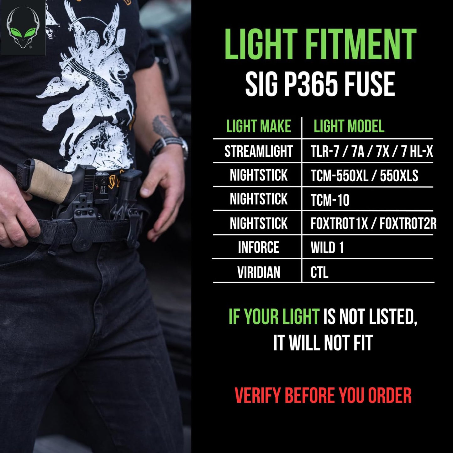 Alien Gear Photon Holster – Fits Sig Sauer P365 Fuse Only – IWB & OWB – Ambidextrous – Optic Compatible – Compact Light Required – Fits TLR-7A – Made in the USA