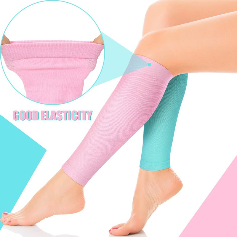 Sosation 6 Pairs Calf Compression Sleeve Women Footless Compression Stockings Elastic Leg Sleeve for Running Nurse Pregnant (Small)