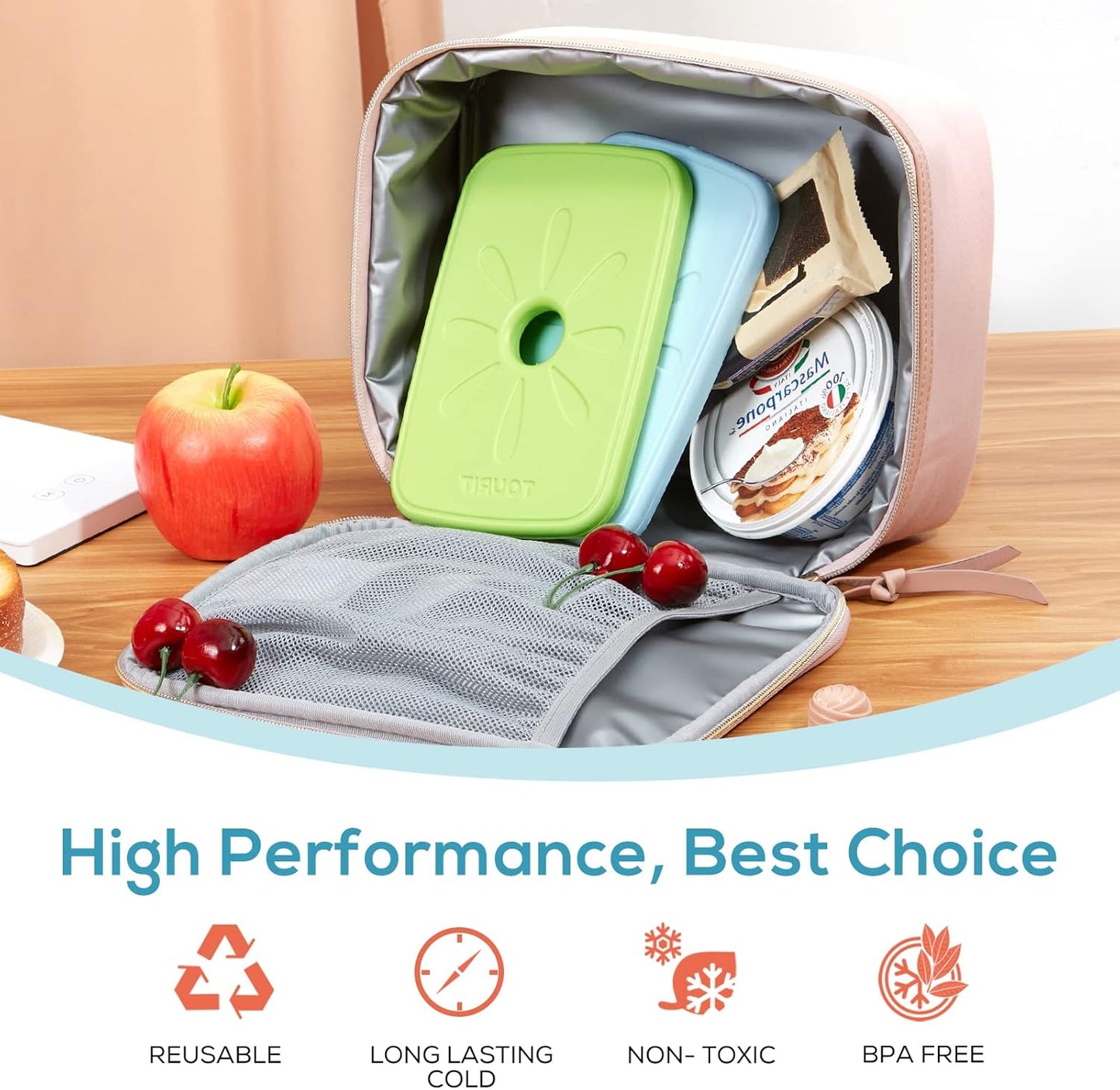 TOURIT Ice Packs - Reusable Slim Cooler Packs for Lunch Boxes & Bags | Long Lasting for Work & Picnic
