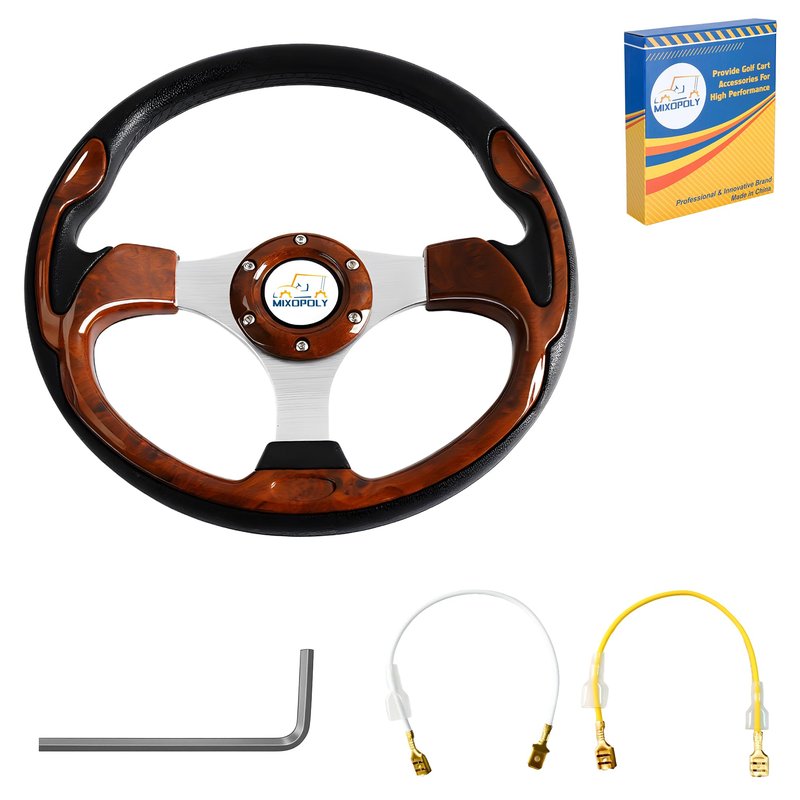 Mixopoly 12.5" Universal Golf Cart Steering Wheel fits Club Car DS/Precedent/Onward/Tempo, Yamaha, and EZGO TXT/RXV Golf Cart, Anti-Slip and Good Grip (Brown)