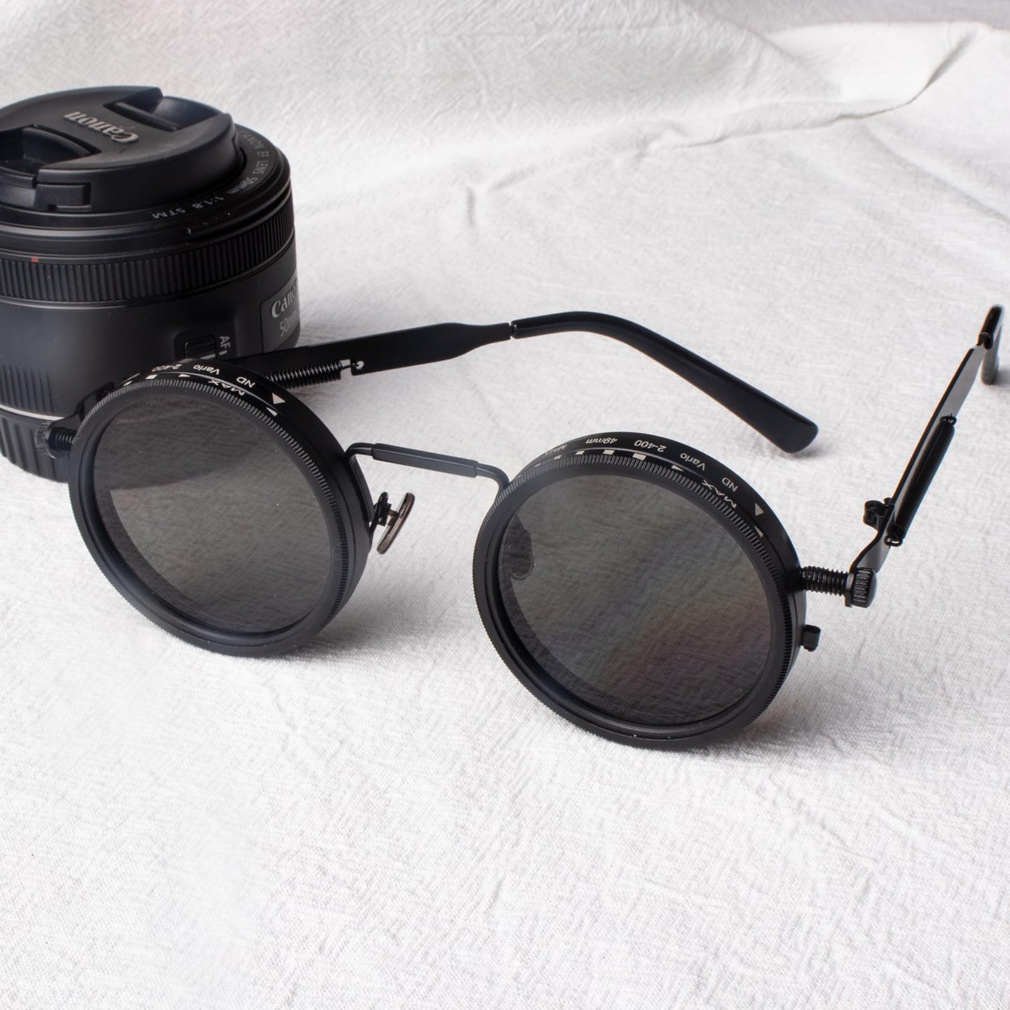 YG Culture Steampunk Rotating ND Filter Sunglasses, Adjustable Tint & UV400 Protection for Driving, Fishing, and Outdoor Activities (Black Frame)