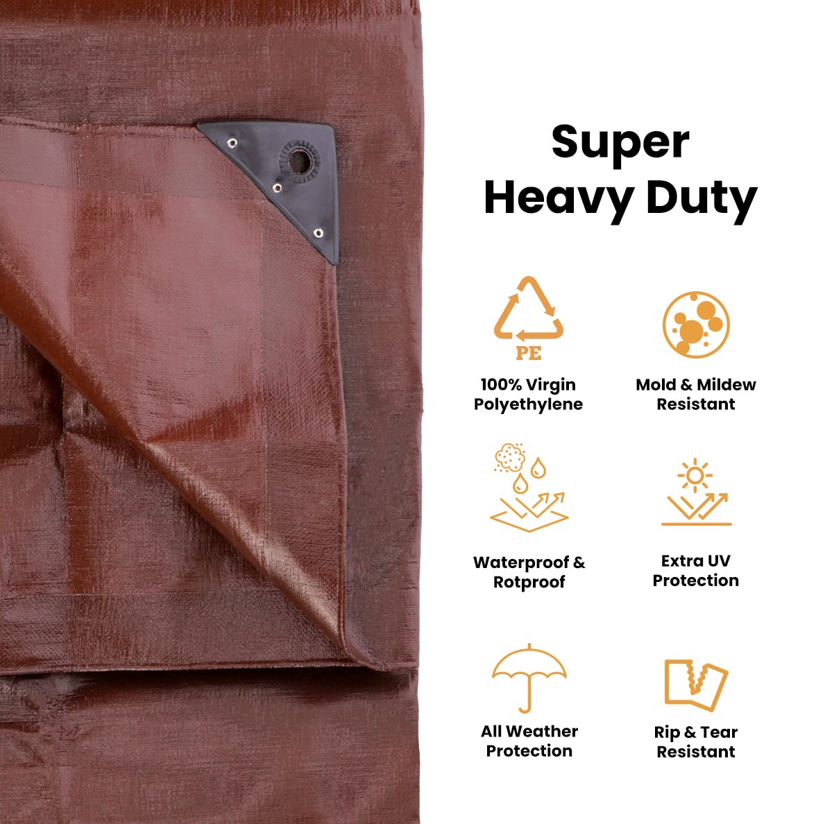WHITEDUCK Super Heavy Duty Poly Tarp Cover 16 Mil & 10 Mil with Grommets and Reinforced Edges (Brown, White & Silver Black) (Brown- 16 Mil, 12' x 25')