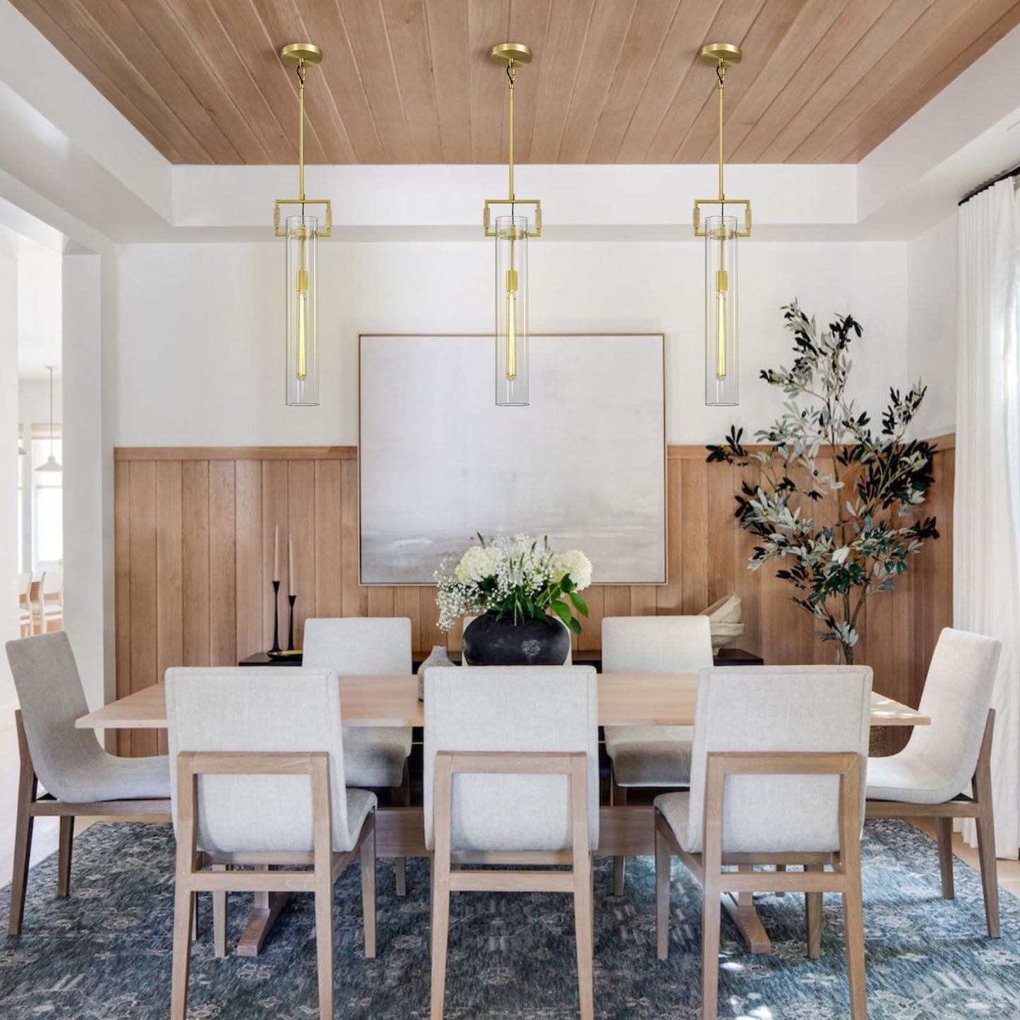 PIOUTNF Brass Pendant Lights,Modern Glass Pendant Lights Kitchen Island,21.6'' Farmhouse Gold Kitchen Pendant Lighting Over Island for Dining Table,Bathroom,Bedroom,Included E26 Bulb