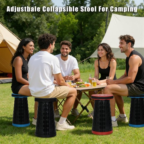 CXHSFNAL Portable Collapsible Stool, Adjustable Retractable Folding Stools, Upgraded Collapsible Seat for Outdoor Fishing, Hiking, Gardening, Travel, BBQ - Max 400lbs (Blue)