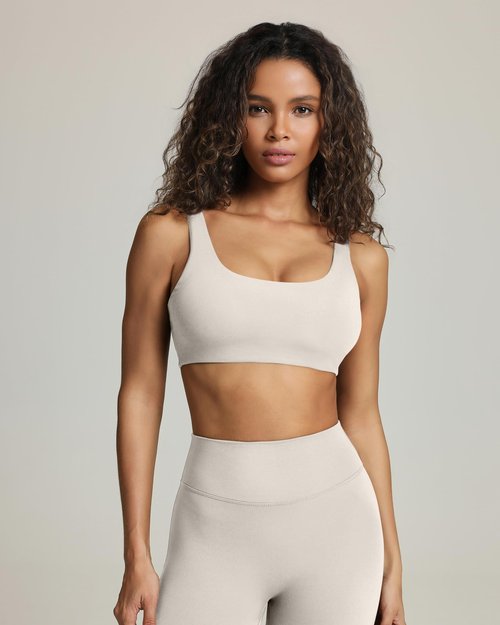 PAVOI ACTIVE Buttery Soft Sports Bra for Women | High Support Padded Workout Bra for A-C Cups | Low Scoop Neck, U Back, Yoga & Gym |FlexFlow| Moon, Medium
