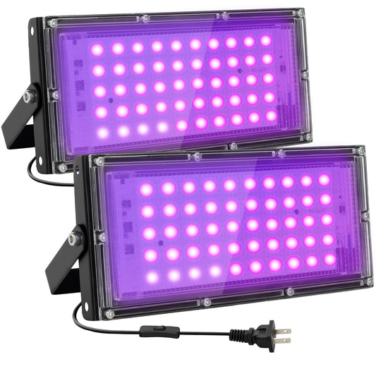 Waygor 50W LED Black Lights for Glow Party, IP65 Waterproof UV Blacklight Floodlight 395nm Black Light Flood Lights Purple Blacklights Spotlight Fluorescent UV Light Lamp for Halloween Decor (2 Pack)