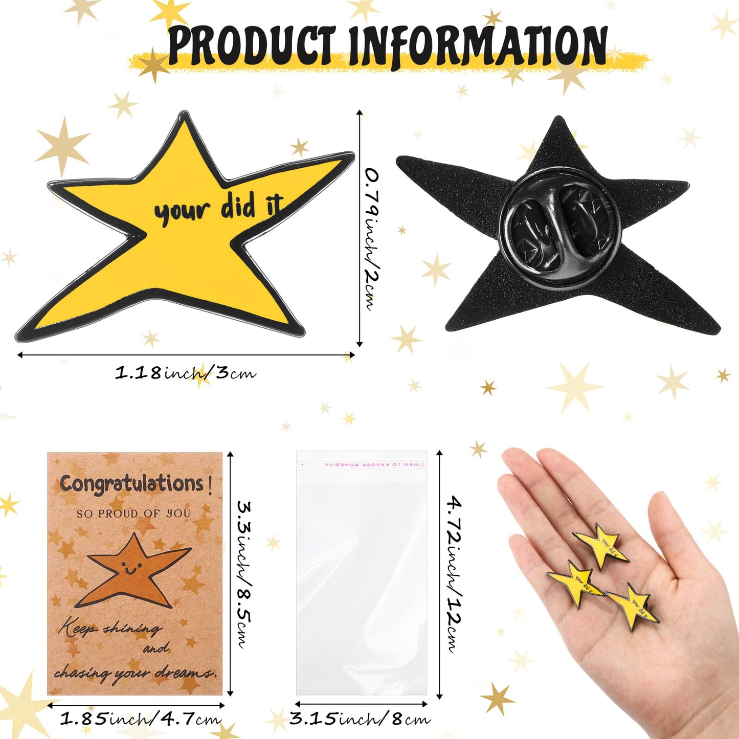 Yinkin 12 Sets Inspirational Your Did It Star Pins Bulk Gifts Funny Meme Enamel Lapel Pin Brooch Motivational Cards Gifts for Back to School Classroom Students Teachers Employee Coworker Appreciation