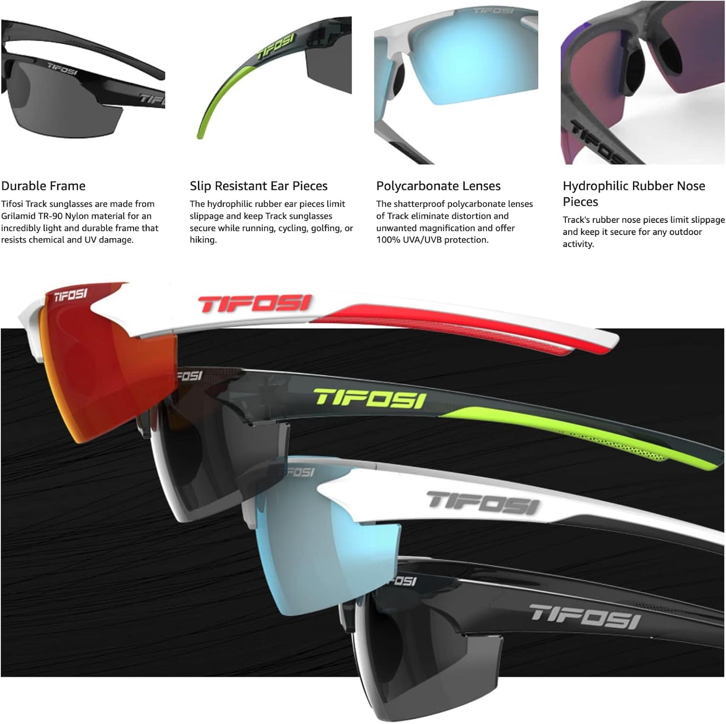 Tifosi Track Sport Sunglasses - Perfect for Baseball, Golf, Running & Tennis | Unisex Design