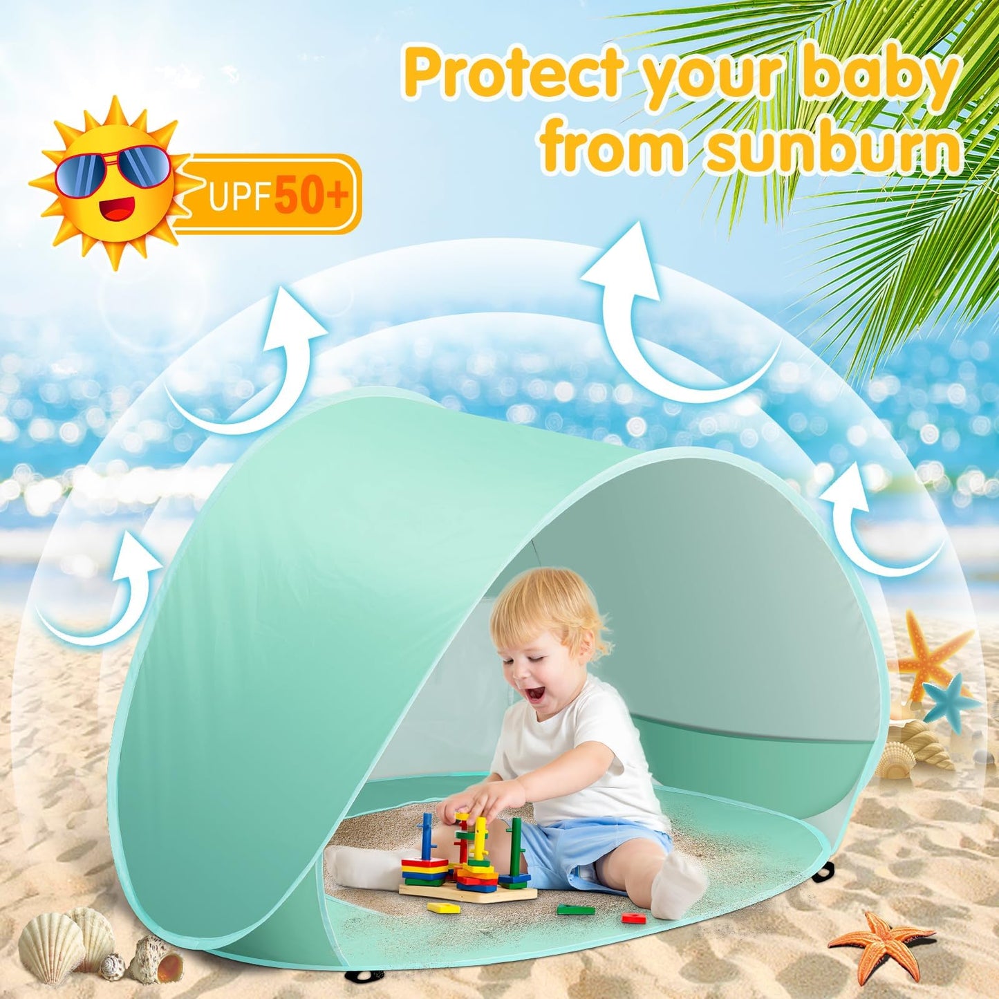 Kapeazo Baby Beach Tent with Pool, Portable UV Protection Sun Shelter for Infant, Pop Up Instant Beach Tent for Baby