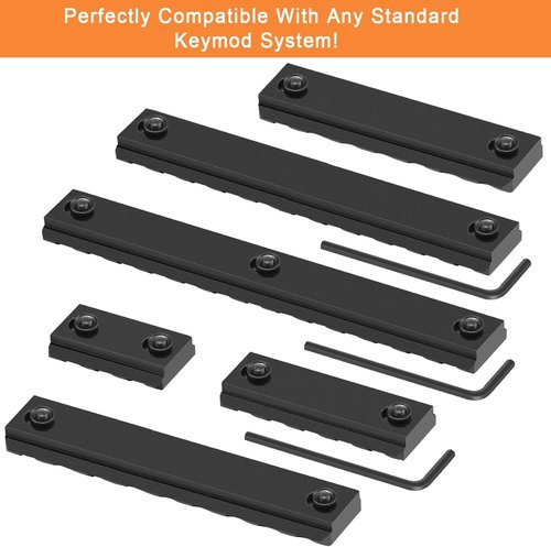 FENTUK Keymod Picatinny Rails Set - 3 to 13 Slot Options with T-Nuts & Screws | Black Finish