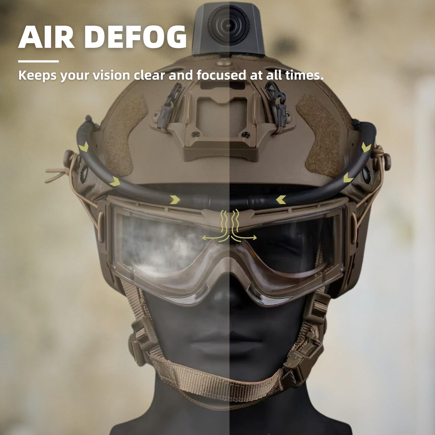 Let Me Be AirDefog Goggles Anti-Fog Fan Kits, Defogger for Goggles with Fan Turbo Button, Magnetic Hose Header and Speed Knob Allow 6-10 Hrs Runtime fits tactical, skiing, cycling, work (BK)