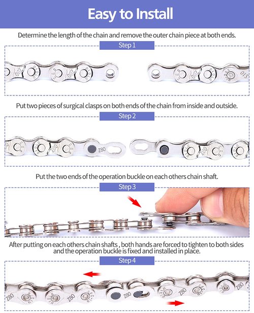 Bike Chain Kit, Single Speed Multi-Function Bike Mechanic Repair Kit, Chain Breaker and Bike Link Plier with Hook and 6 Pairs Bicycle Buckle, Reusable
