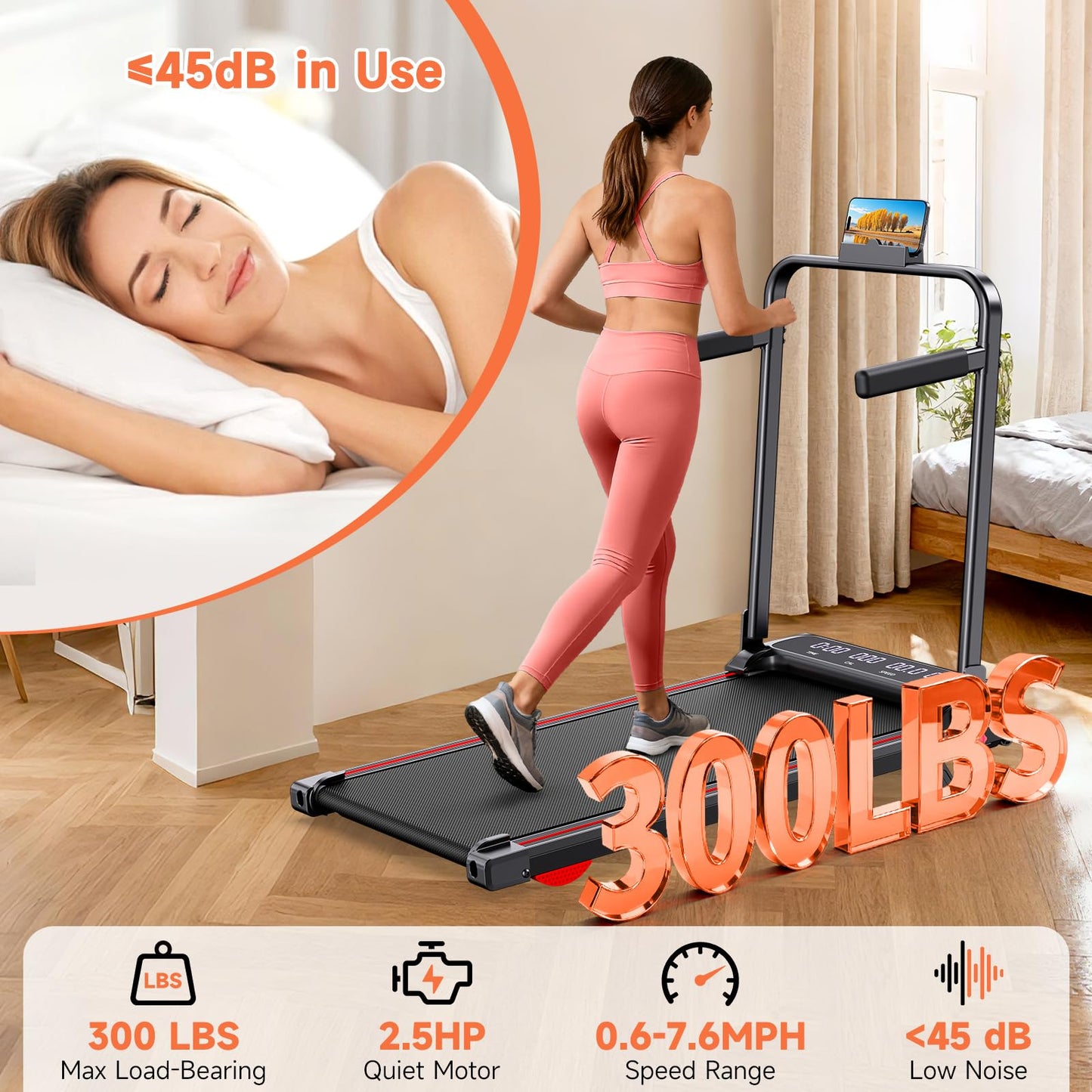 3-in-1 Walking Pad with Handle Bar, 9% Incline Portable Treadmills for Home Small Space,Under Desk Treadmill with 300lbs Capacity, Compact Designed with LED Screen Display,Remote Control