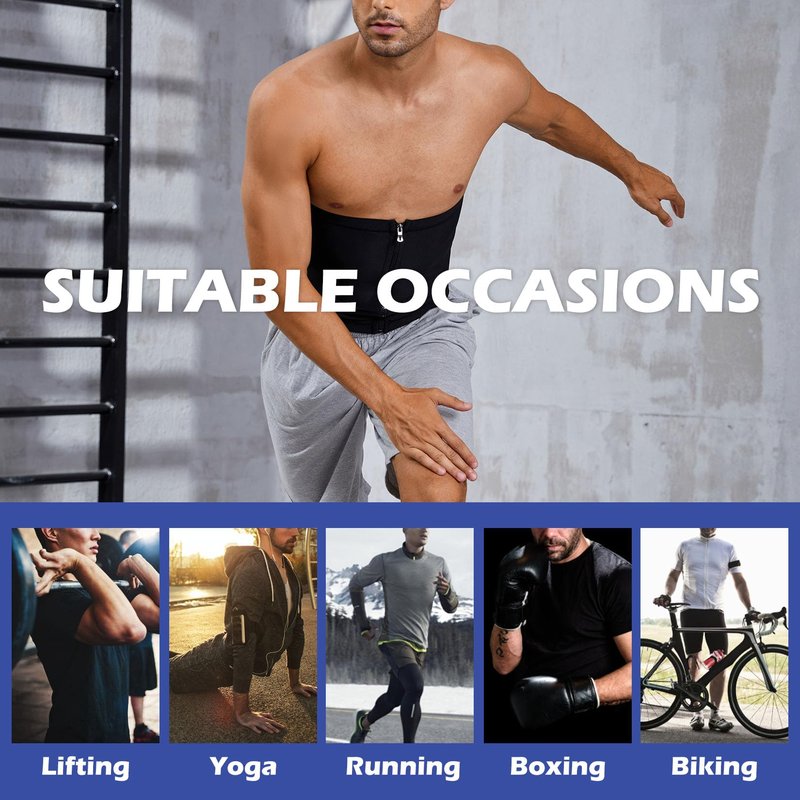 MISS MOLY Waist Trainer for Men Sauna Sweat Belt Waist Trimmer Wrap Toner Slimming Zipper Belly Suit Workout Enhancer Black M