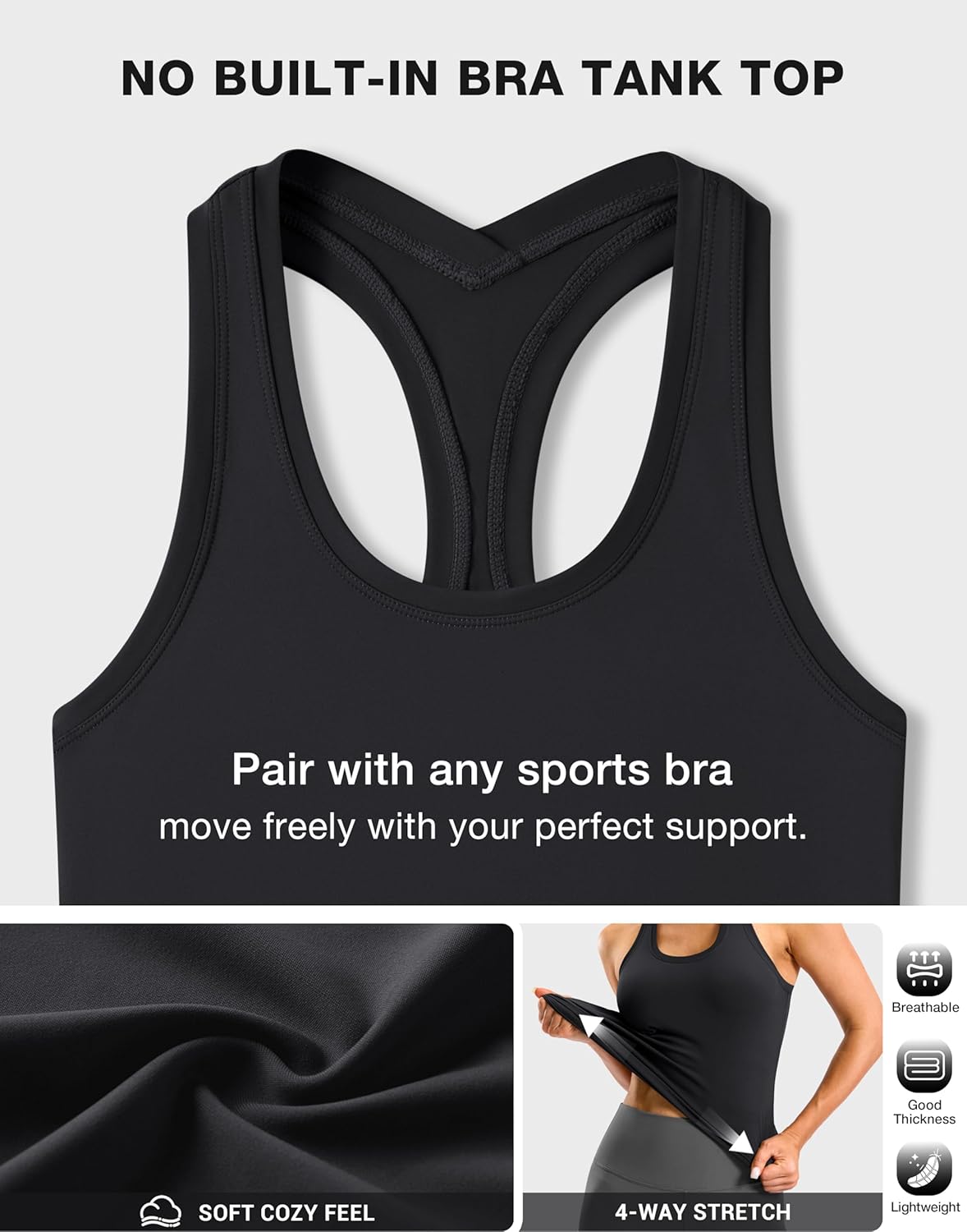 SANTINY Women's Workout Tank Tops - Racerback Athletic Shirts for Yoga, Gym & Running | Sleeveless Scoop Neck