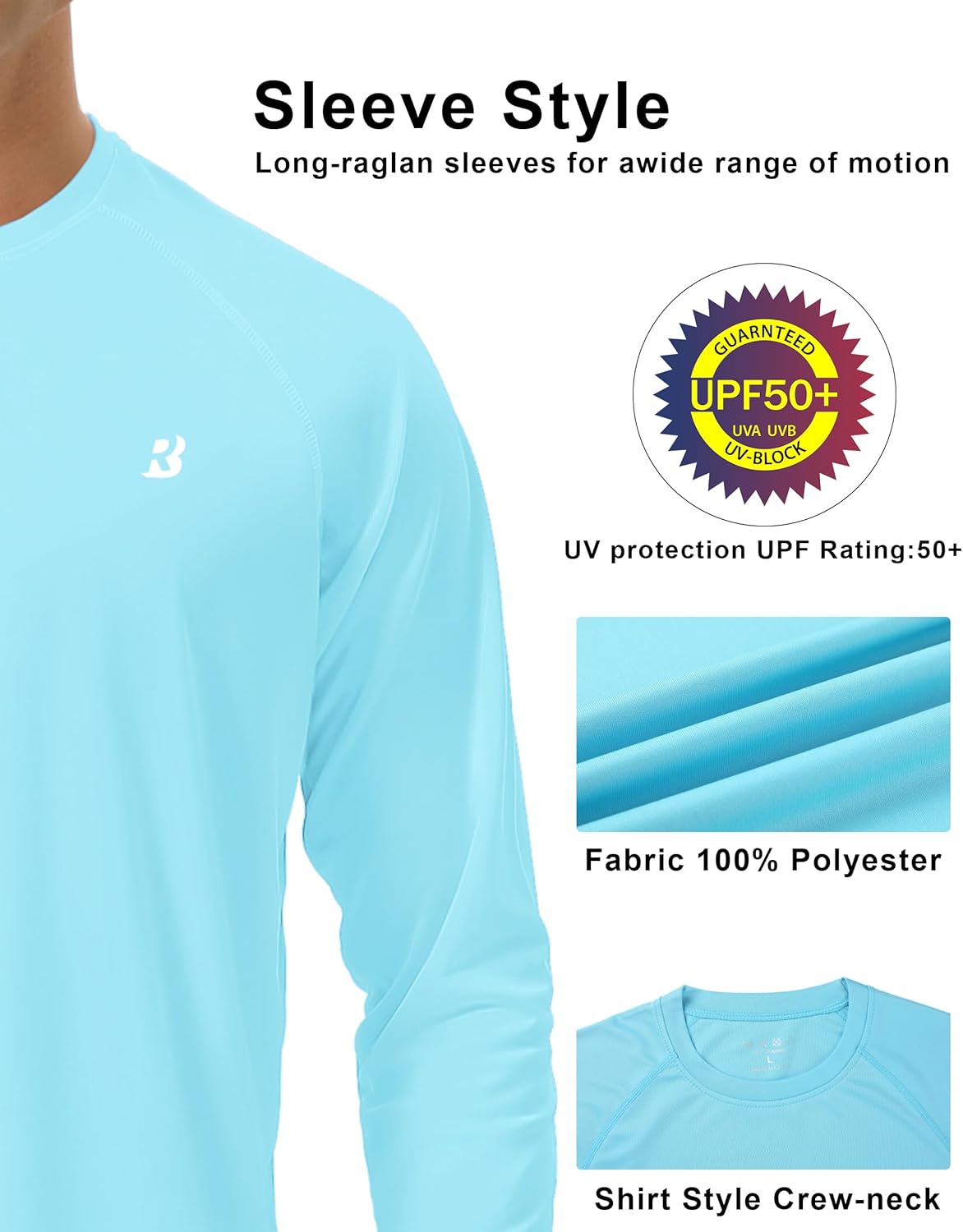 Roadbox Men's UV Sun Protection Shirt - UPF 50+ Long Sleeve Rash Guard for Fishing, Hiking, Swimming