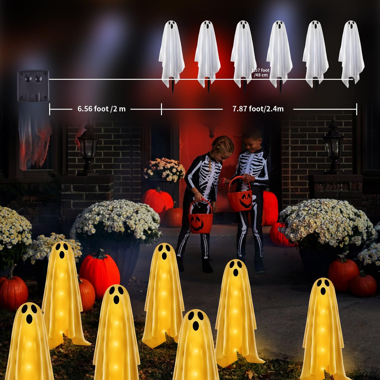 Betrihyes 6PACKS Halloween Decorations Outdoor Solar Ghost Lights,Scary Ghost Decor with Spooky Party Gifts,Solar Halloween Path Lights for Front Porch/Yard/Garden/Home/Ghost Party Decor Warm White