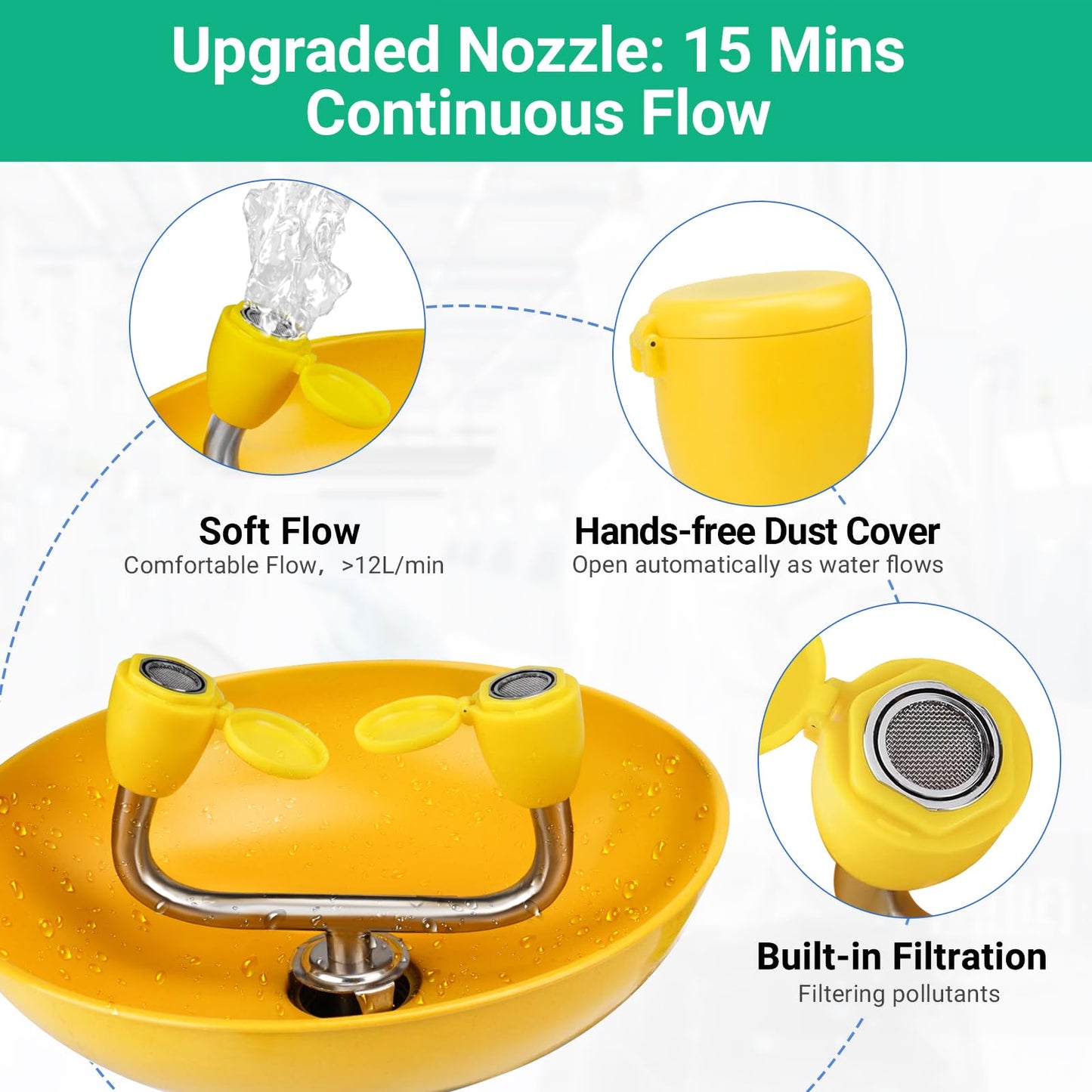 Crystmetal Eye Wash Station, Wall Mounted Emergency, Portable Emergency Eyewash Stand Eye Irrigation Sign, 304 Stainless Steel, Enhanced ABS Surface Coating