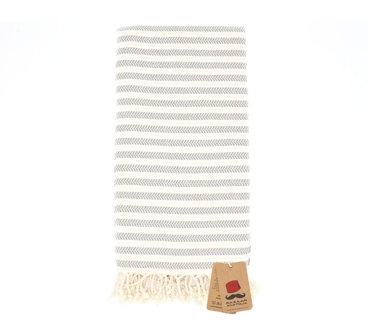 Bazaar Anatolia Turkish Beach Towel, 100% Cotton, 71x39 in, Arpa Grey