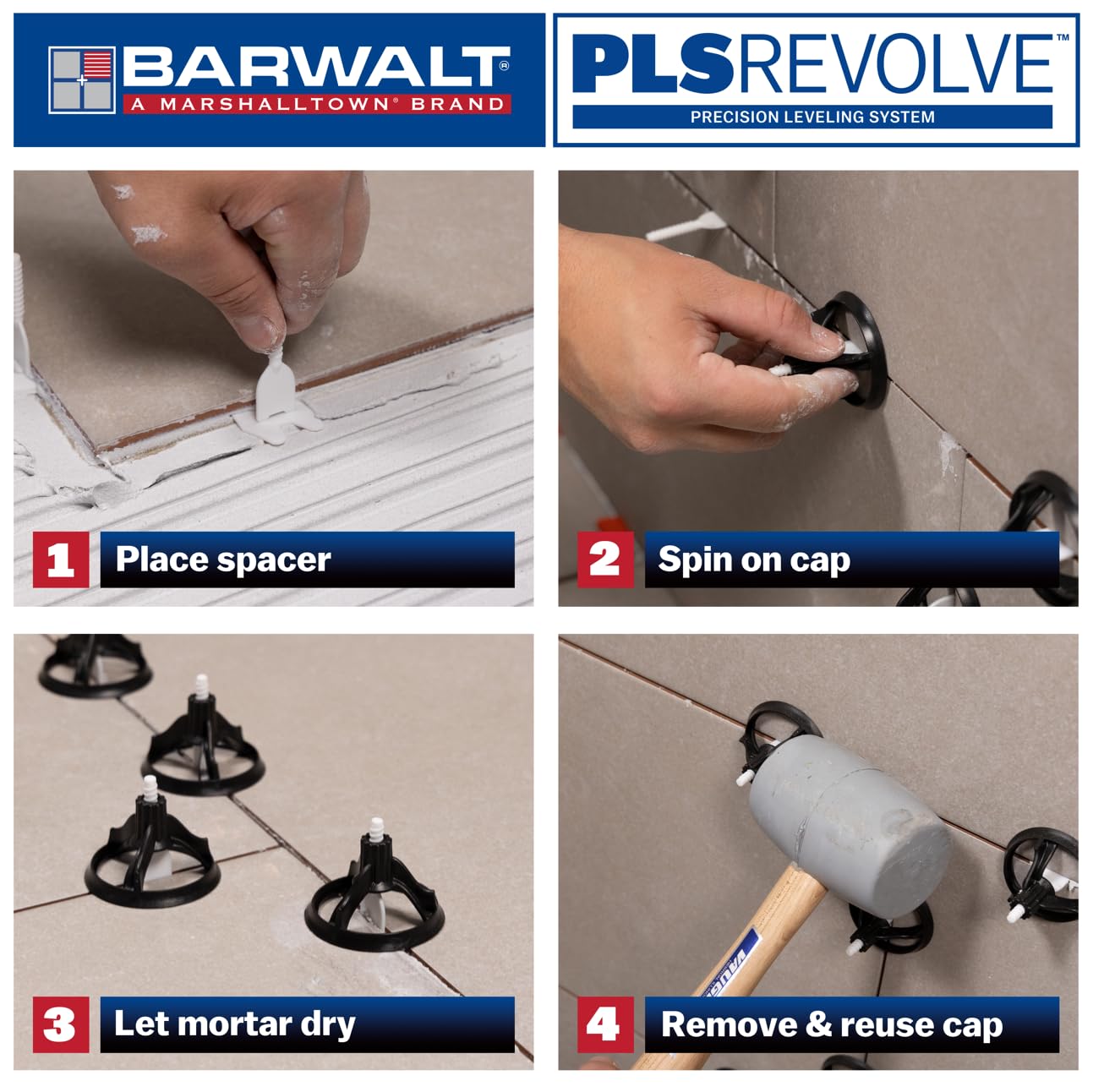 BARWALT PLS REVOLVE 1/8 Inch Tile Leveling System, Spacer Bases, 3SPIN100