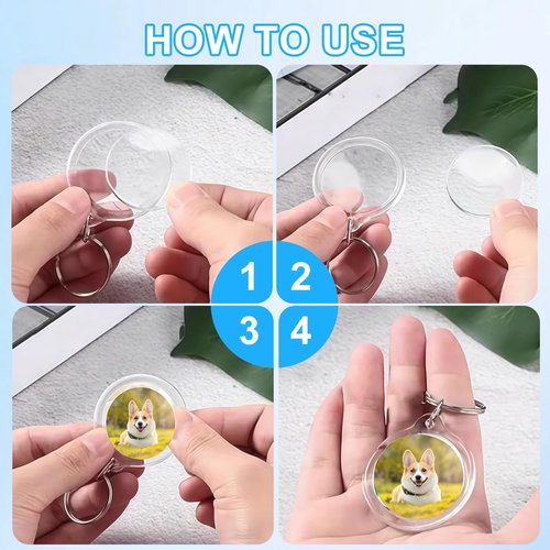 25Pcs Transparent 1.4 Inch Round Acrylic Photo Insert Keychain Blanks with Split Ring Circle Snap-in Photo Frame Keyring Blank Picture Keychains for Women and Men