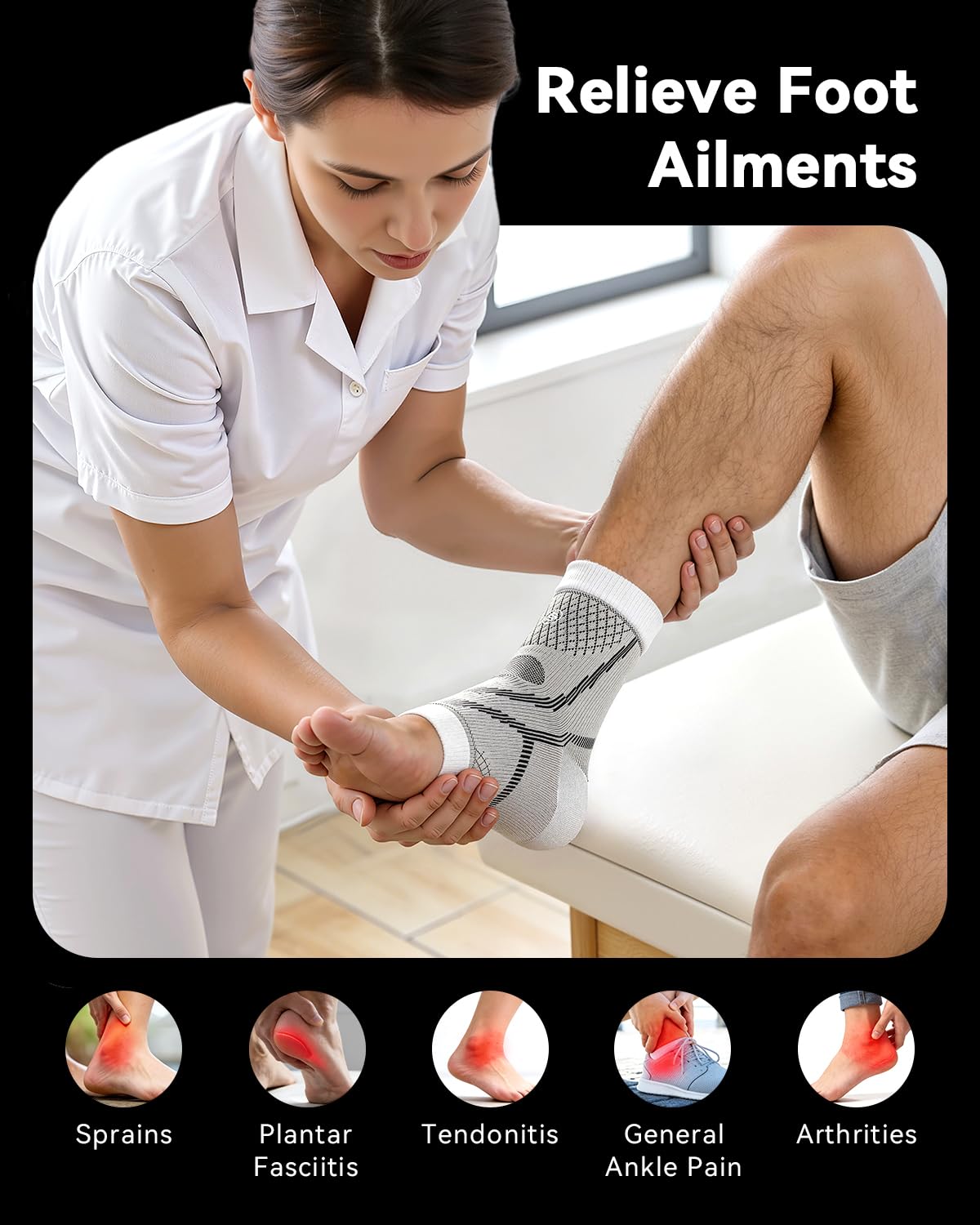 3 Pairs Ankle Brace for Women & Men,[Upgraded Ultra Breathable] Plantar Fasciitis Socks,Ankle Compression Sleeve for Achilles Tendonitis Relief, Heel Pain,Foot Pain and Swelling in Ankle Support (L)