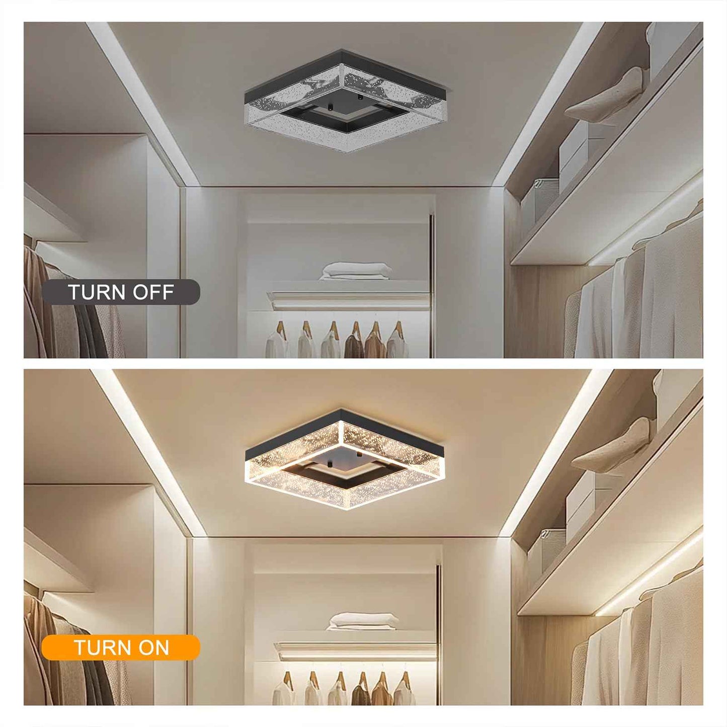 Qcyuui LED Flush Mount Ceiling Light, 11.81in 20W Modern Ceiling Light with Clear Bubble Acrylic,Square LED Ceiling Lamp for Kitchen Hallway Closet Living Room Bedroom, Black, 3000K Dimmable