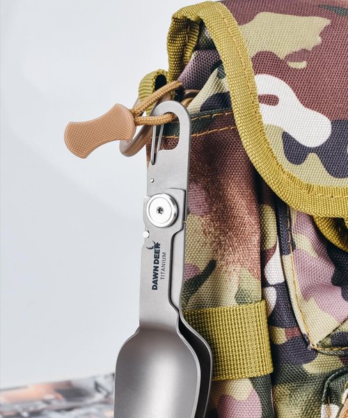 Dawn Deer Titanium Rotating Spork - 2-in-1 Folding Spoon and Fork for Camping, Hiking, Backpacking - Lightweight, Durable Travel Utensil with Compact Design - EDC Survival Gear (1PC)