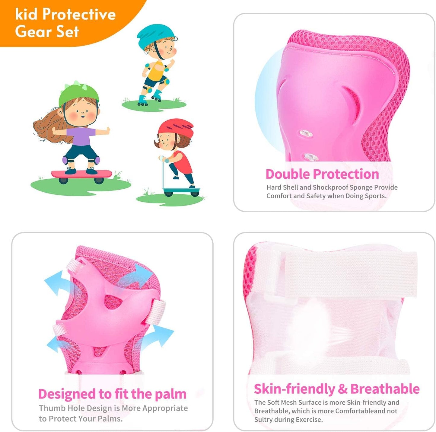 Skiennix Kids Protective Gear Set - Knee Pads, Elbow Pads & Wrist Guards for Ages 3-15 | Ideal for Roller Skating, Cycling & Outdoor Sports