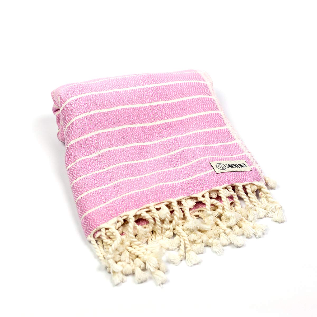 Sand Cloud Turkish Beach Towel - Sand Resistant - 100% Certified Organic Turkish Towel - Quick Dry Towel for Beach, Picnic, Blanket or Bath Towel - As Seen on Shark Tank - Gocek (Pink)