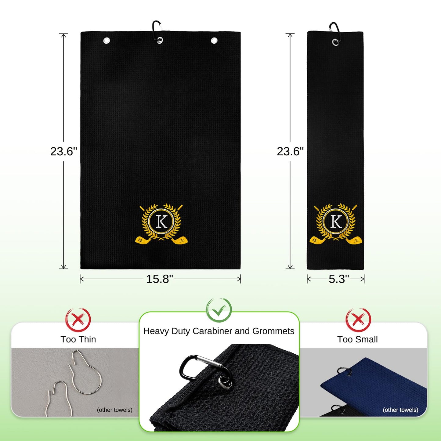 ZGCYSMHT Personalized Golf Towels for Golf Bags - Microfiber Monogrammed Golf Towels for Men/Women, Retractable Brush Tool Kit with Club Groove Cleaner, Custom Golf Accessories for Golfers (Initial K)
