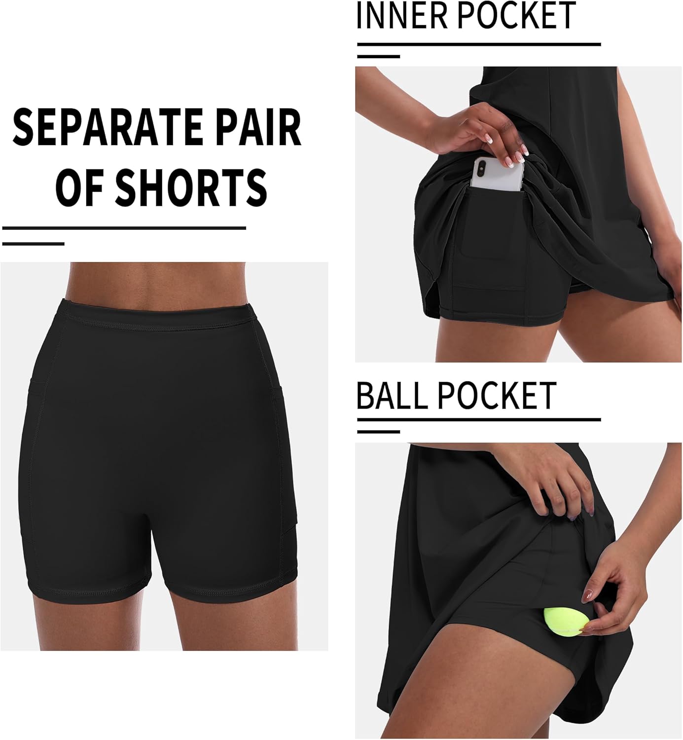 Skiennix Tennis Dress for Women - Sleeveless Athletic Dress with Built-In Shorts & Pockets