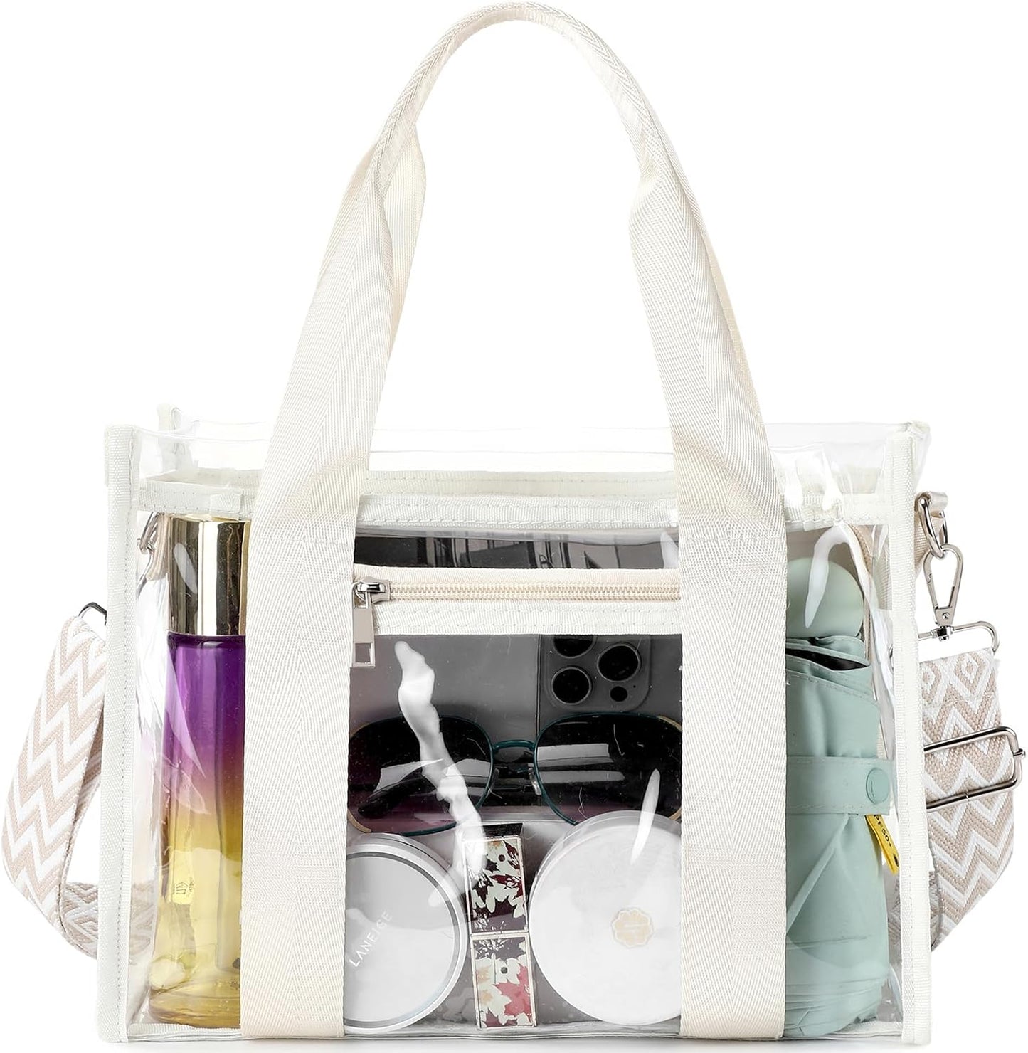 Skiennix Clear Stadium Bag - Large Tote with Inner & Outer Zipper Pockets for Events, Concerts, Beach