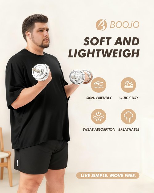 BOOJO Workout Mens Shirts - Casual Black Quick Dry Moisture Wicking T-Shirts Crew Neck Short Sleeve for Gym Athletic Running