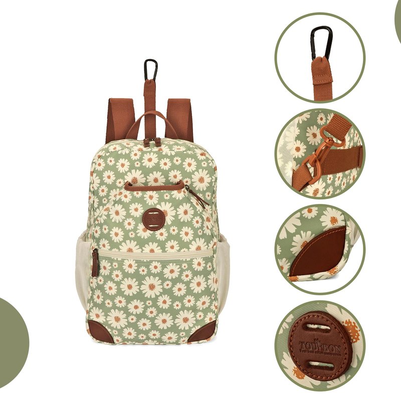 TOURBON Pickleball Bag for Men Women, Pickleball Paddle Backpack with Multiple Compartments, Clip-on Bike Pannier Rear Rack Saddle Bag for Bicycle (Green with Flower)