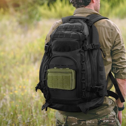 FRTKK Tactical Molle Admin Pouch - Utility Laser Cut EDC Tool Bag with US Flag Patch & Keychain