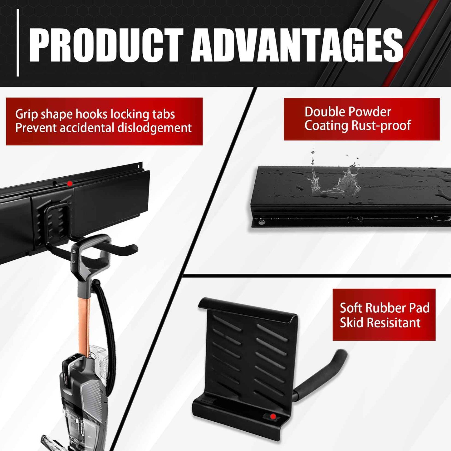 48In Garage Storage, Garage Tool Organization Wall Mount, Tool Organizer, Wall Mount Tool Storage Rack, Garage Garden Tool Organizer with 3 Rails and 7 Hooks, Hold Up to 440lbs, Include Torpedo level