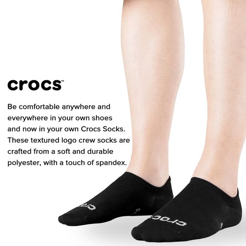 Crocs Low Cut Socks for Men and Women 3 Pairs Seamless Toe Flat Knit Comfort Casual Sock (S/M, Black)