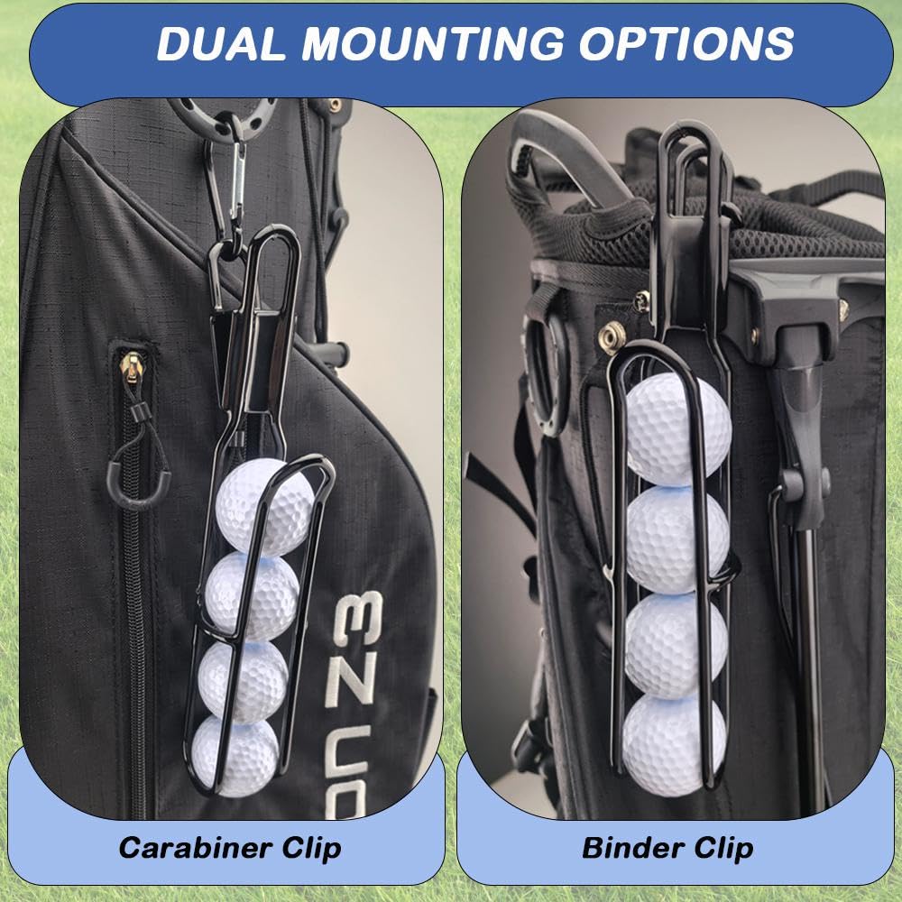 Golf Ball Holder - BUMOVE Portable Golf Club Bag Accessories - Holds 4 Golfs Balls, Easy Attachment to Bag or Cart (Black)