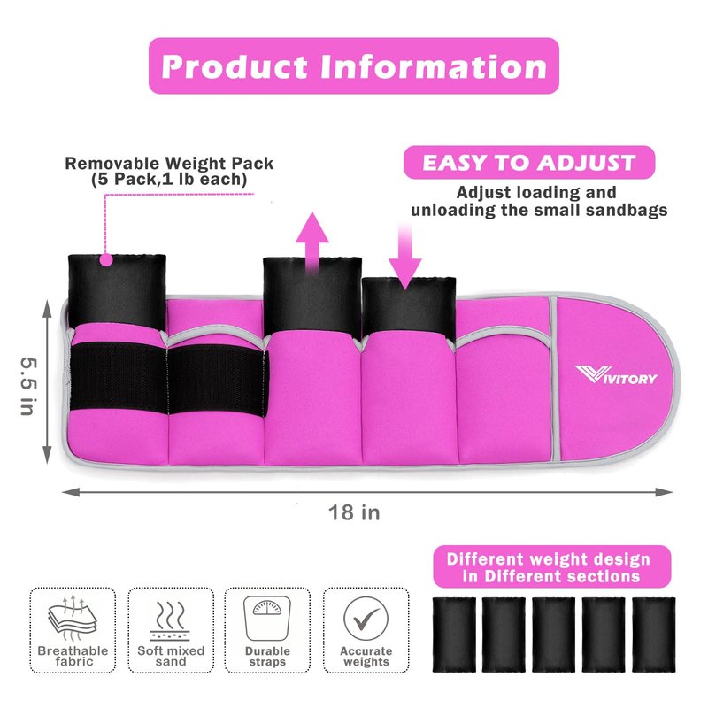 Vivitory Adjustable Ankle Weights for Women & Men, Leg Weights 2 to 10 Lbs, Arm Weights, Ankle Wrist Weights Set for Strength Training, Jogging, Gymnastics, Aerobics, Physical Therapy